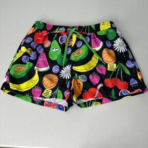 A-Lab Skippy Trippy Fruit Board Shorts Mens Size L Black Lined Zip Pockets